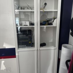 White Glass Door Storage Cabinet – Perfect for Office, Studio, or Home Gym