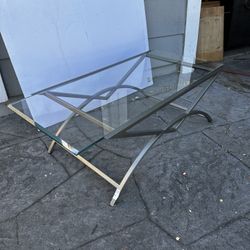 Vintage Modern Steel And Thick Glass Top Coffee Table