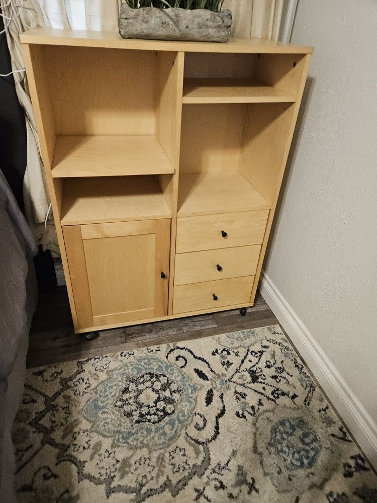 Wood Shelf With Drawers And Cabinet