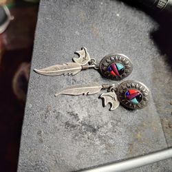Q T. Sterling Native American Vintage Earrings