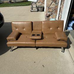 New Tan Faux Leather Futons w/ Cupholders 