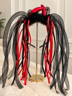 Halloween Devil Horn Headband with Red & Black Ribbons