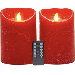 Realistic Bright Flameless Candle Orange Pillar Led Remote Flickering Moving Warm Light Textured Wax Finish 2 Pieces Candles 4" x 6"Battery Halloween
