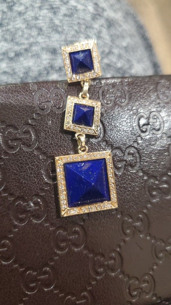Natural Diamond And Lapis Earrings
