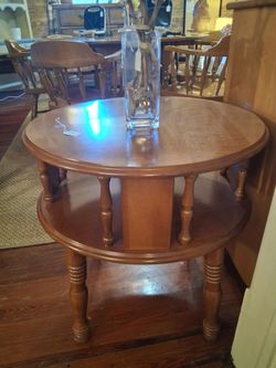 Round Two-Tier Wooden End Table