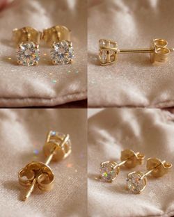 New gold-plated moissanite studs - 4mm stone/10mm stem