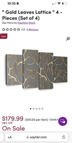 Canvas Set Of 4 - Gold Leaves Lattice
