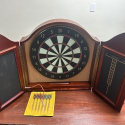 Brand New Wood Dart Board With Darts