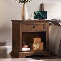 New Dark Brown Single Nightstand with Charging Station