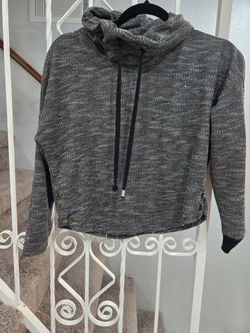 Gray Marled Cropped Hoodie Sweatshirt