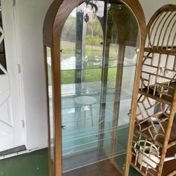 Arched Wood And Glass Mid Century Modern Display Cabinet
