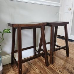 2 Solid Wood Bar Chairs Counter Height Stools