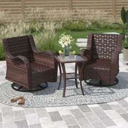 Beautiful Brand New Patio Furniture Set Top Quality With Built-in Cushions Swivel Chairs Swivel Rocking Chairs Brand New Rocking Chair Set New 