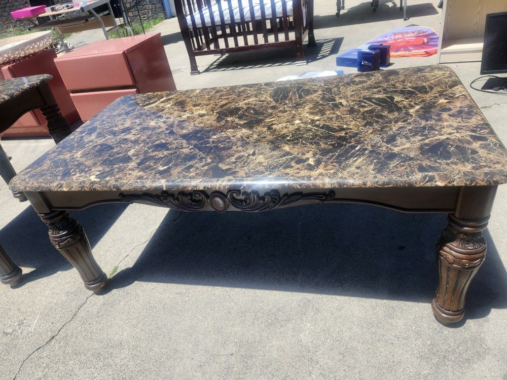 Like New Real Marble Coffee And End Tables Set