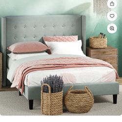 Bed Frame - Zinus Kendra 51" Upholstered Platform Bed Frame, Sage Grey, Queen (Purchased at Walmart)