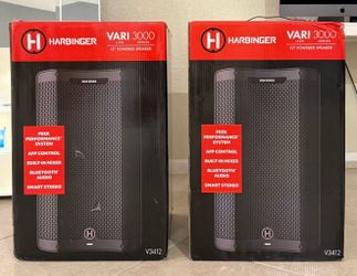 Pair of Harbinger VARI 3000 V3412 12” Powered Speakers w/ Tripod Stands