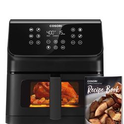 COSORI Clear Window Air Fryer, 6.5 Quart Large Compact Airfryer, 12 One-Touch Savable Custom Functions, Cookbooks and Online Recipes, Nonstick and Dis