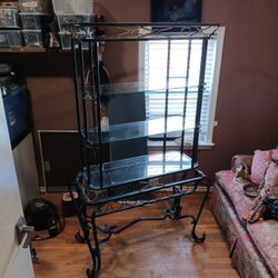 Metal/glass Shelf With With Wine Rack 