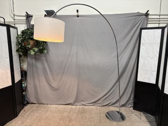Polished Nickle Arched Drum Shade Floor Lamp