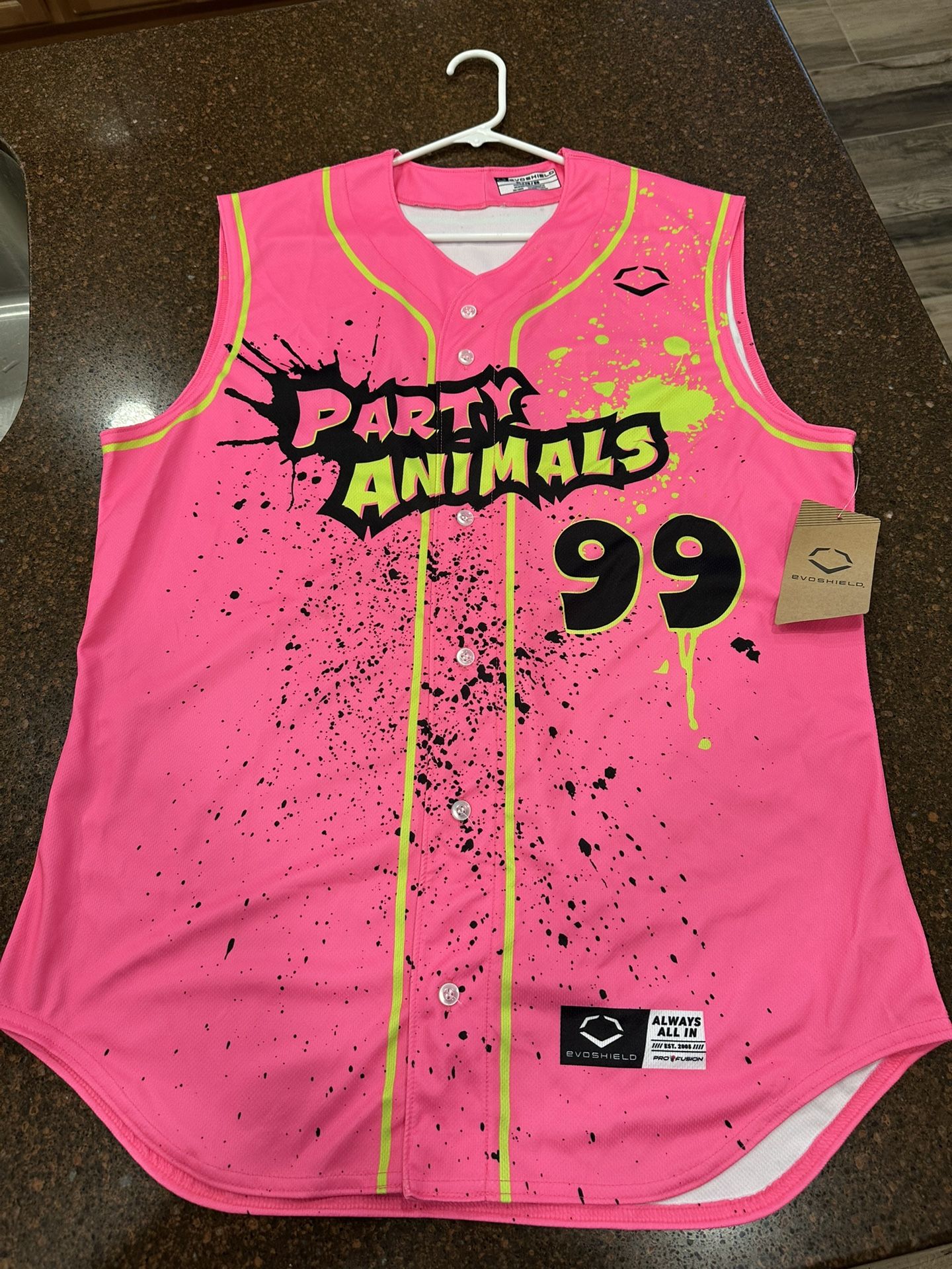 Evoshield “Party Animals” Baseball Jersey. Size XL. New.
