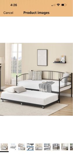 Black metal Twin bed and trundle with 2 mattresses