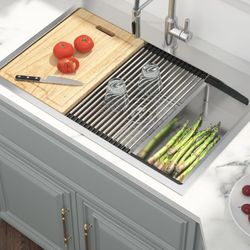 New Kichae 33 Drop In Kitchen Sink- Stainless Steel Sinks 33 x 22 Workstation Sink Topmount Overmount Single Bowl