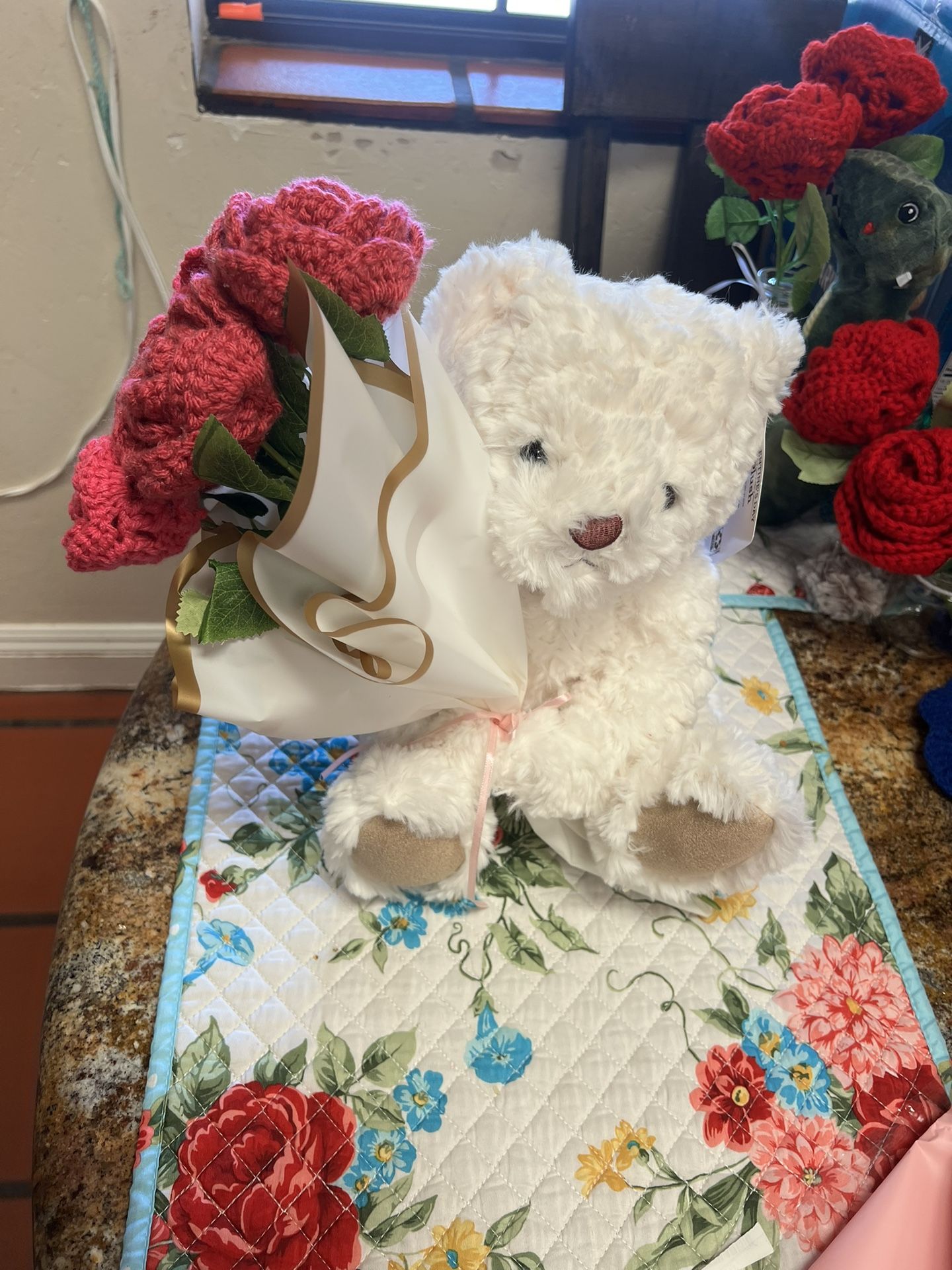 Teddy Bear with crochet roses