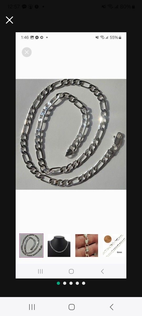 Fine 925 sterling Silver Necklaces Classic 6MM Figaro Necklace Chain 20" Long
