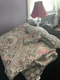 Girls twin bed comforter, 2 accessory pillows and one pillowcase & lamp