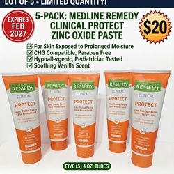 5-Pack Medline Remedy Clinical Protect Zinc Oxide Paste Vanilla Scent 4oz CHG
