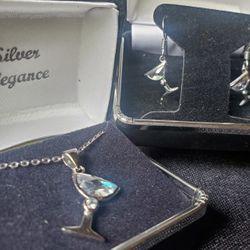 Sterling Silver Cocktail Glass Earrings And Necklace Set
