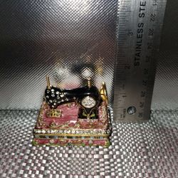 Adorable Mini Sewing Machine Trinket Box Jeweled with Rhinestones
