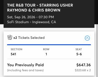 2 Usher & Chris Brown Tickets – SoFi 9/26