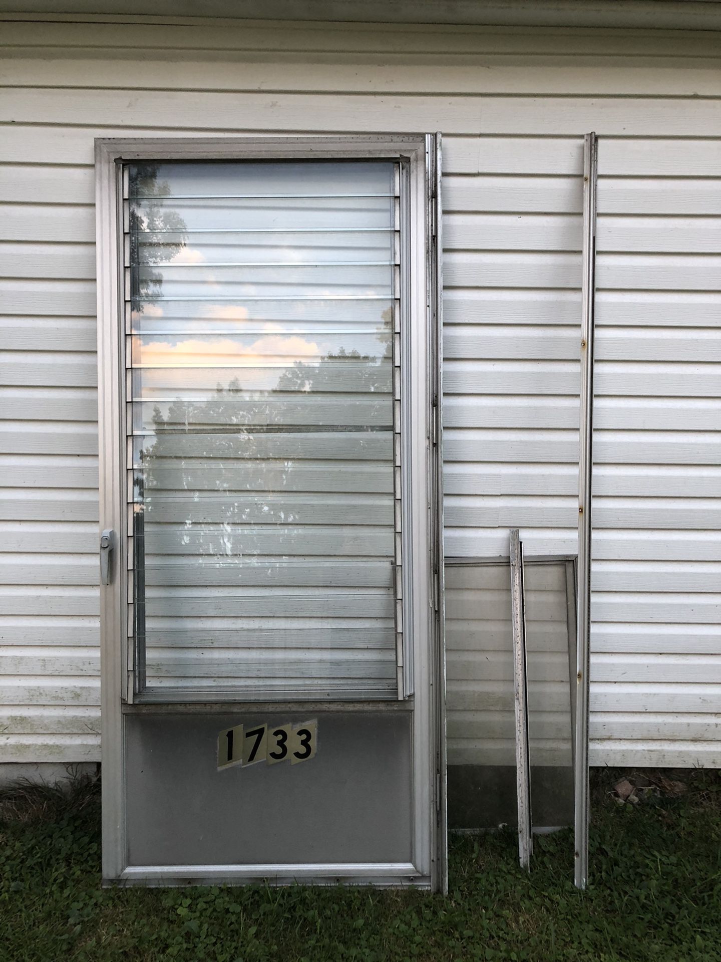 Vintage aluminum 36 inch Jalousie screened storm door