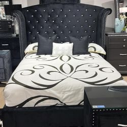 Lucinda Upholstered Bedroom Set Queen or King Bed Dresser Nightstand Mirror Chest Options 