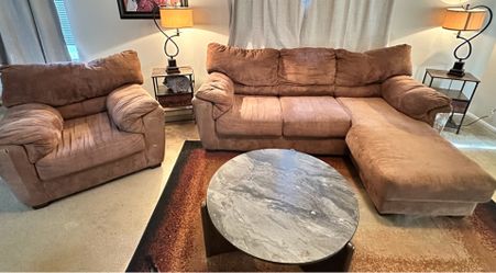 Large Mocha Brown Sectional & Matching Chair