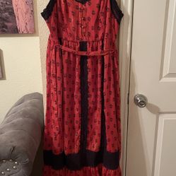 Modcloth Plus Size Womens Vibrant Red Black Lace sheer maxi dress size 1X pre