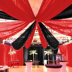  6 Panels Red Ceiling Drapes for Wedding Ceiling Drapes 5ftx30ft Wedding Arch Draping Fabric Sheer Curtains Voile Chiffon Drapery Draping Wedding Ceil
