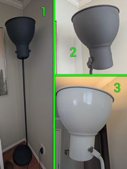 3 IKEA HEKTAR Floor Lamps! (2x Dark Gray Aluminum Shade, 1x Glossy White)