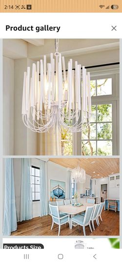 TOCHIC Modern Farmhouse Chandelier for Dining Room 18", Small Vintage White Wood Chandeliers Light for Living Room, Rustic Pendant Lighting Fixture Ce