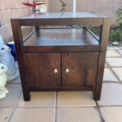 Wood End Table Cabinet Storage  Nightstand Pass Thru Style Glass by Bassett Furniture 