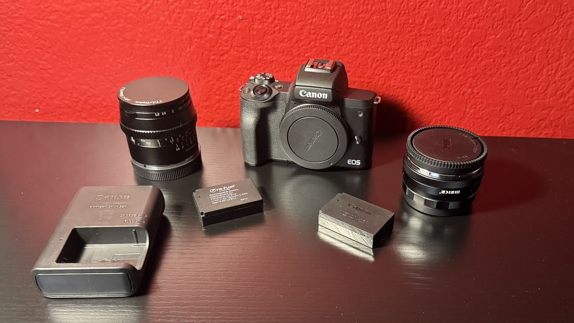 Canon EOS m50 Mark II, TTArtisan 50mm lens, Meike MK 25mm f