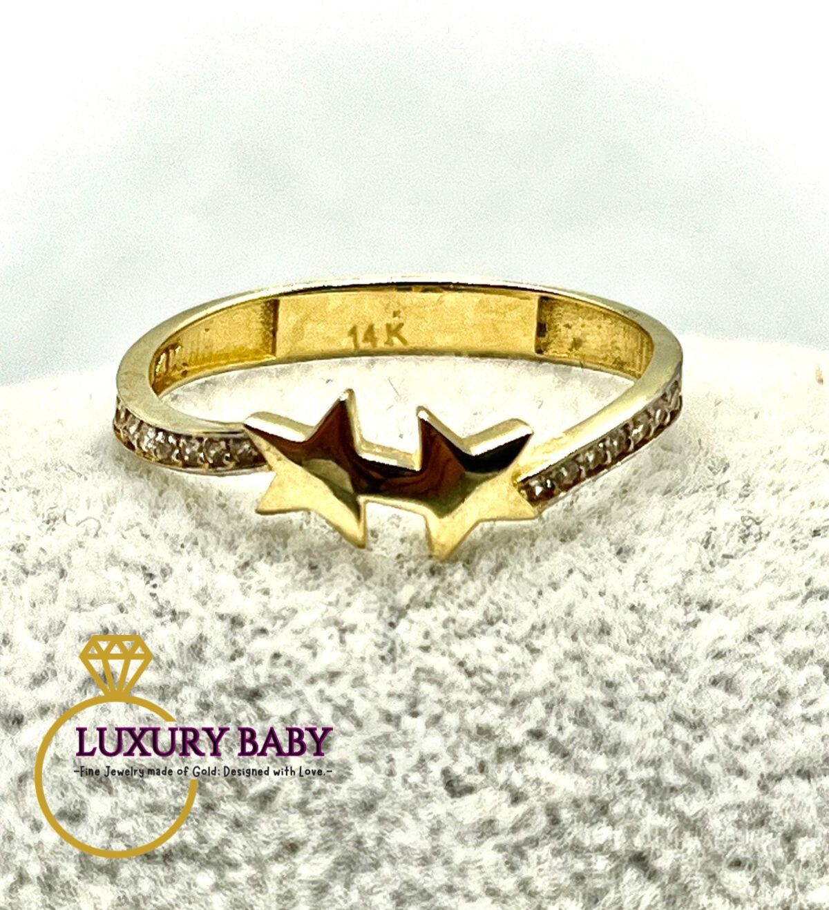 14K Yellow Gold - Double Star Ring - SIZE 7