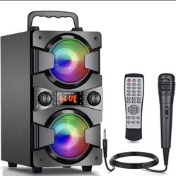 60W Bluetooth Speakers Portable Wireless Speaker with Double Subwoofer Heavy Bass, FM Radio, Microphone, Lights, Remote, EQ, Loud Stereo Sound System 
