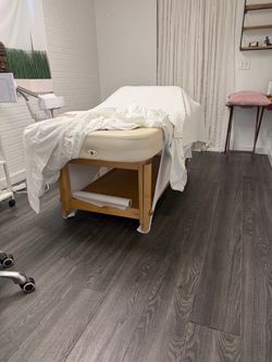 Massage table/styling chair, mirror and station