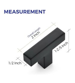 Ravinte 10 Pack Black Square Bar Cabinet Knobs 2 Inch Kitchen Handles Single Hole, Stainless Steel, Easy Install, Screws Included, Rust-Resistant, Kit