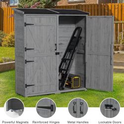 Outdoor storage cabinet with waterproof roof, double lock doors, garden shed with 2 removable shelves, wooden storage shed with large space $100