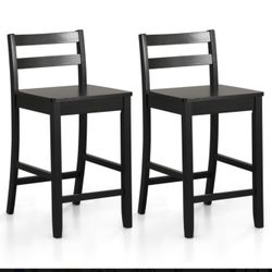 Wooden Bar Stools Set Of 2 With Ergonomic Backrest 