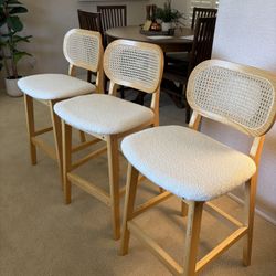 Wooden Rattan Bar Stools (3)