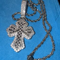 Moissanite Diamond Cross Pendant and Chain 